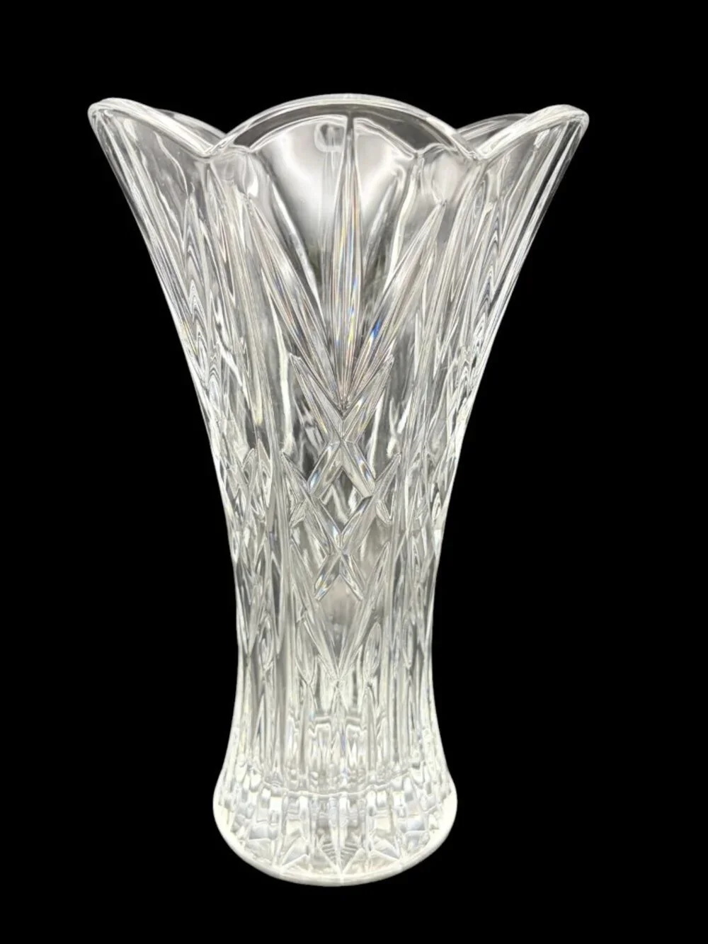 Vtg St George Lead Crystal Vase Crystal DePlomb Style Flared Scalloped Rim 8.5